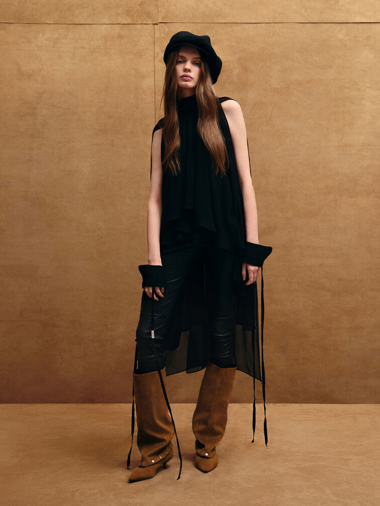 Gael Faux Suede Studded Convertible Kitten-Heel Knee-High Boots, Brown, hi-res