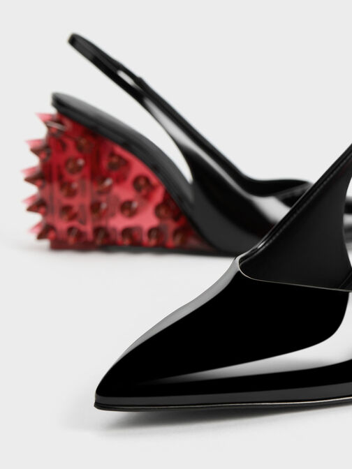 Sepatu Slingback Wedges Patent Spike-Heel, Red, hi-res