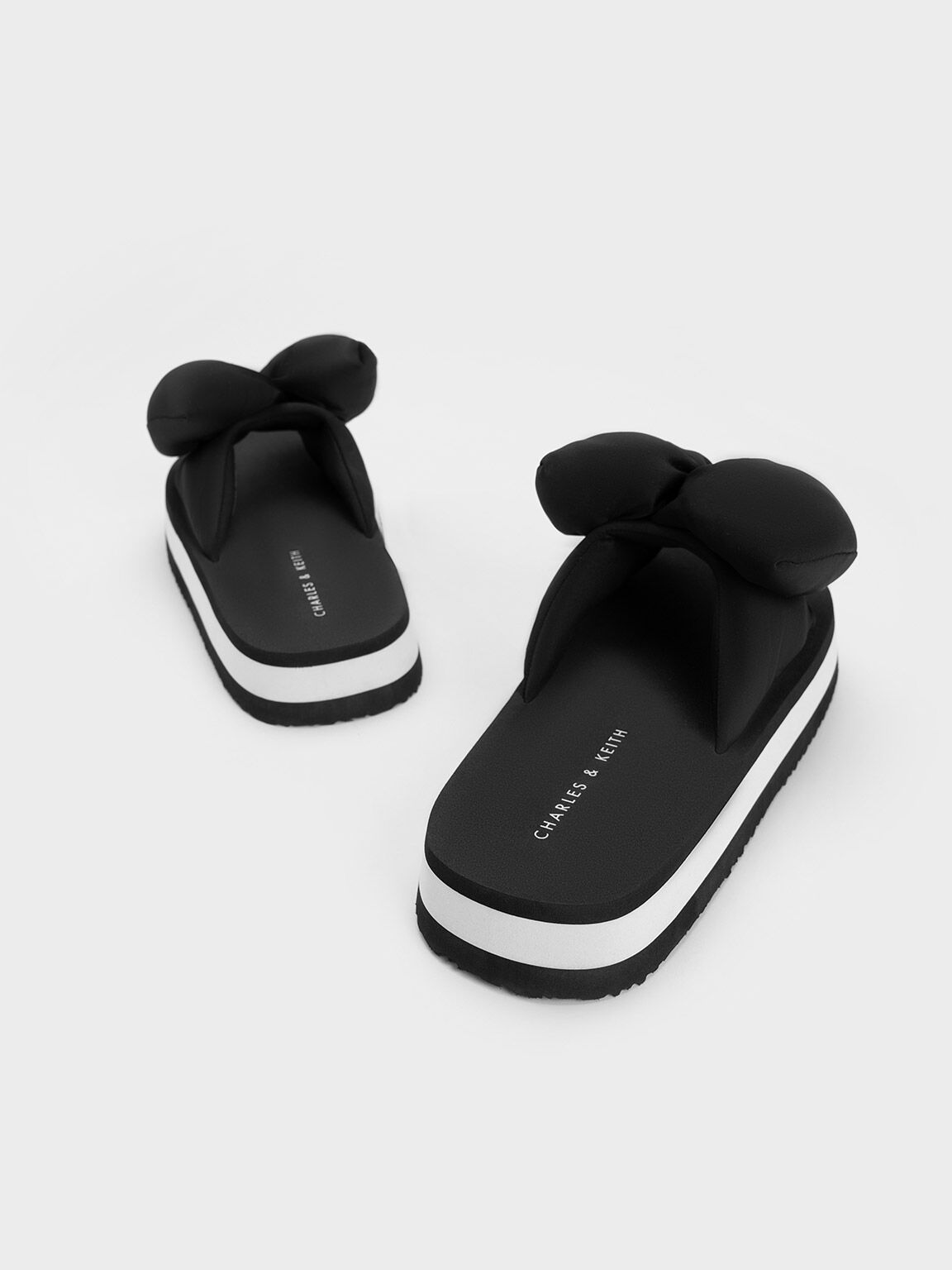 Sandal Slide Puffy Bow, Black, hi-res