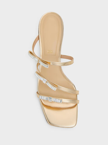 Sandal Heeled Gem-Bow Jessy Leather, Gold, hi-res