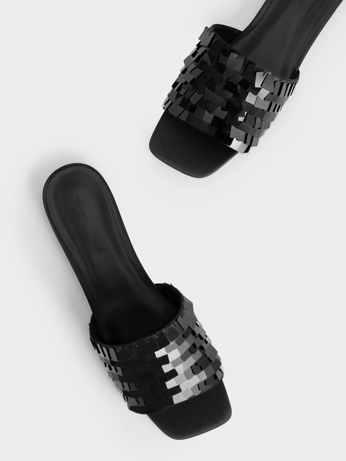 Sandal Slide Satin Sequinned, Black, hi-res