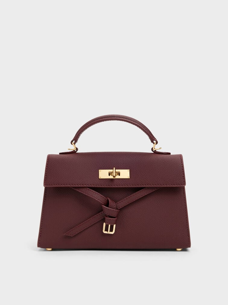 Tas Top Handle Knotted-Belt Tricha, Wineberry Red, hi-res