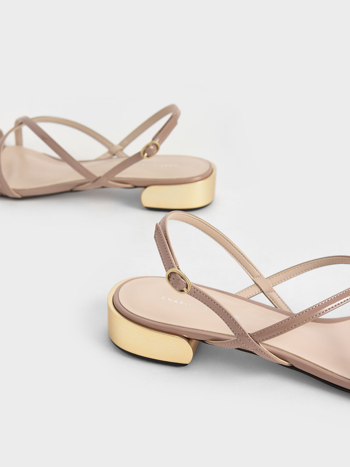Patent Strappy Slingback Sandals, Nude, hi-res