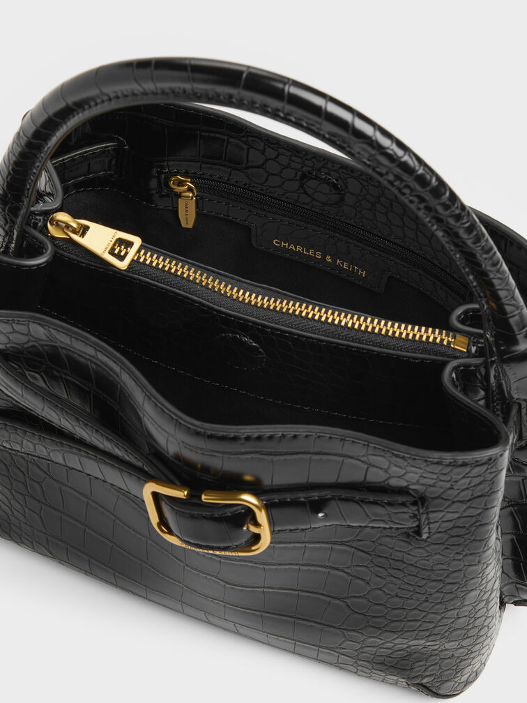 Tas Top Handle Victoria Belted Croc-Effect, Black Croco, hi-res