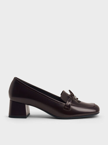 Sepatu Pumps Loafer Bow Circle-Charm, Burgundy, hi-res