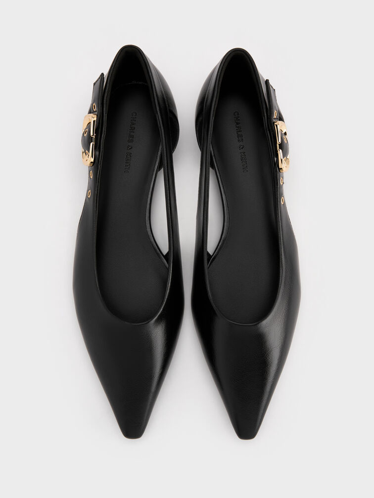 Buckled Cut-Out Ballet Flats, Black, hi-res