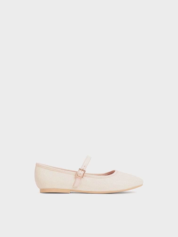 Sepatu Mary Jane Flats Girls' Glitter, Blush, hi-res