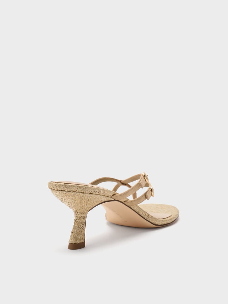 Sandal Heel Strappy Toe-Ring Crossover Faux Suede, Sand, hi-res