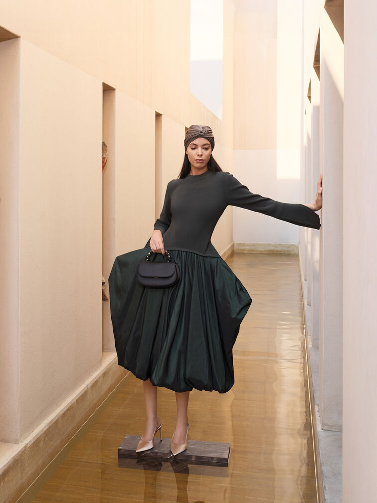 Eilian Satin Braided Top Handle Bag, Black, hi-res