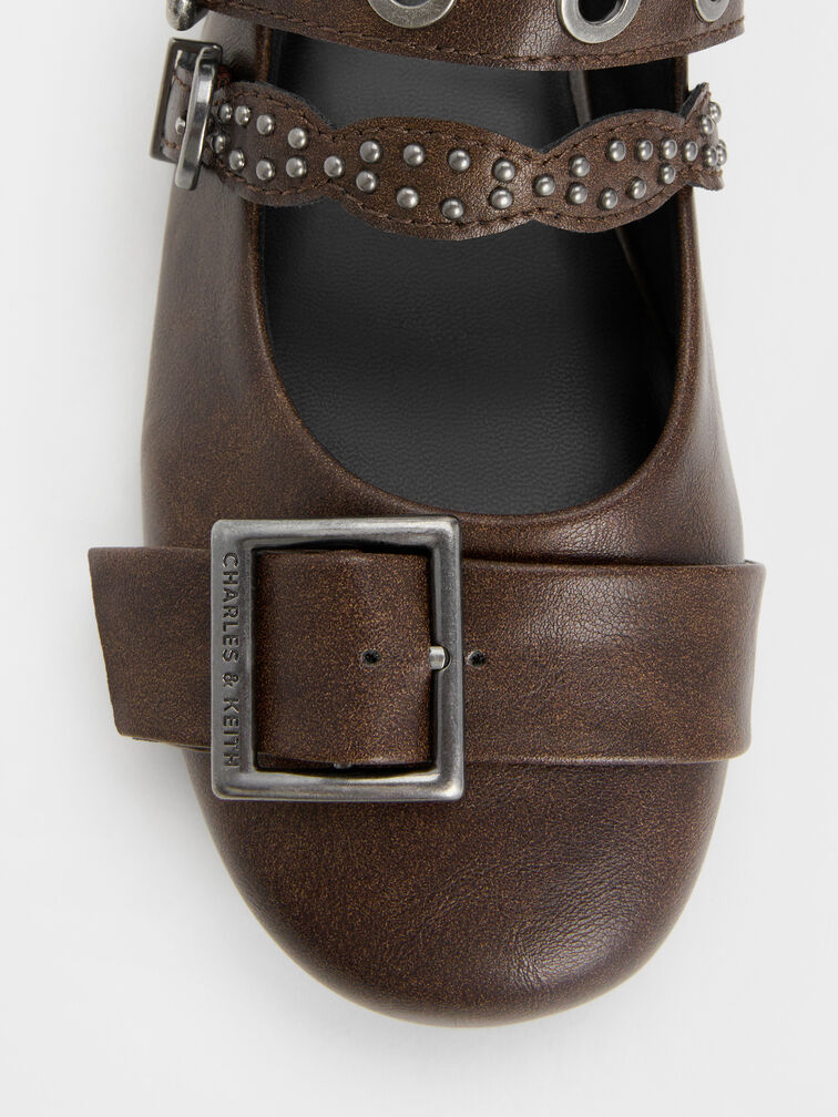Aether Grommet Studded Mary Jane Flats, Dark Brown, hi-res