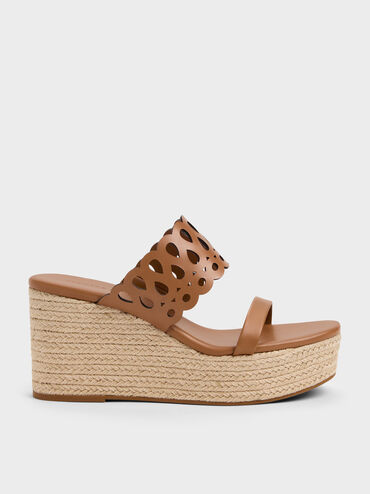 Sepatu Wedges Espadrille Cut-Out, Cognac, hi-res