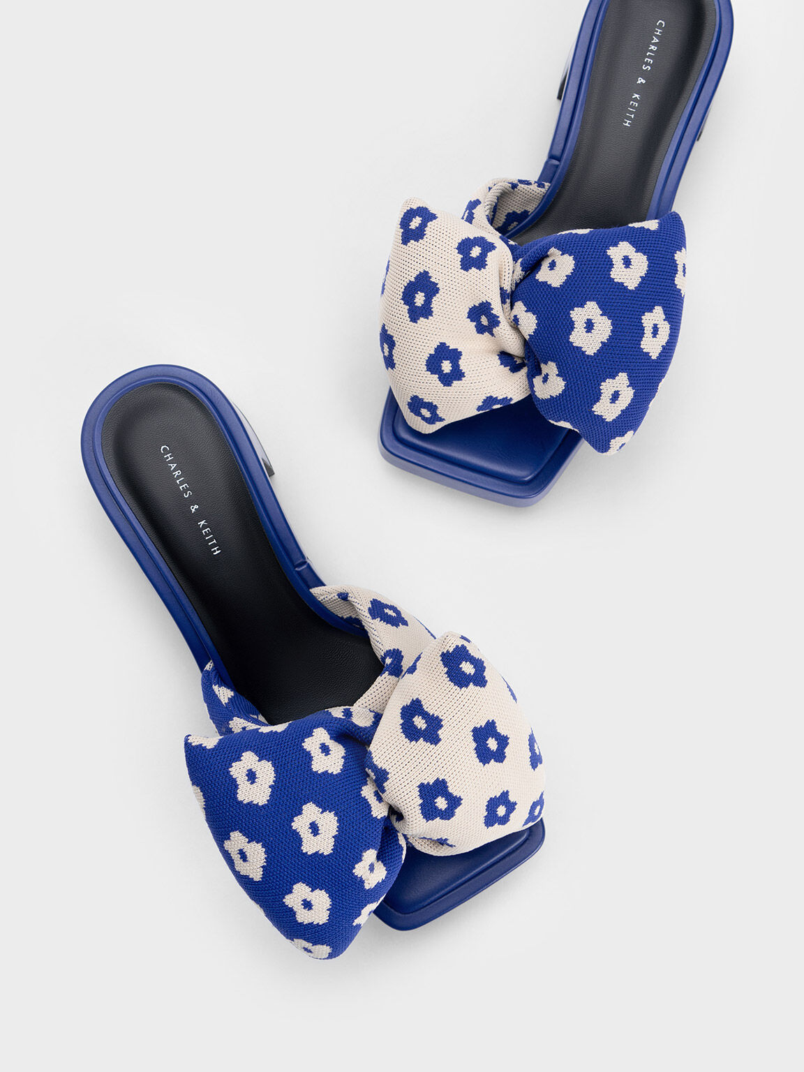 Sepatu Mules Puffy Bow Heeled Floral, Blue, hi-res