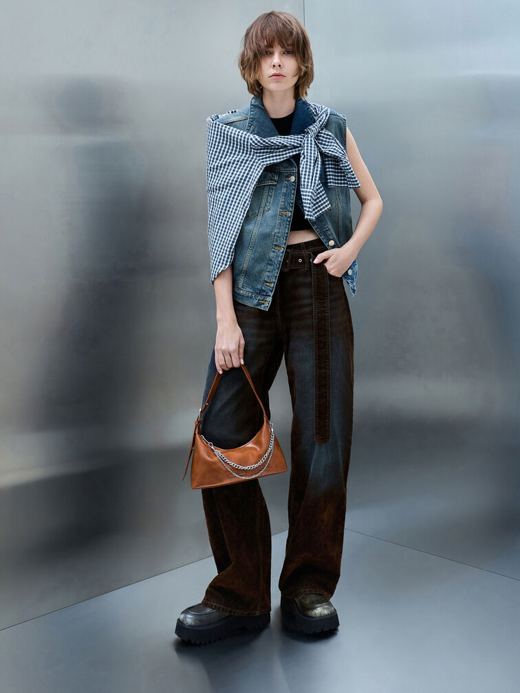 Tas Bahu Chain-Embellished Atwood, Distressed Tan, hi-res