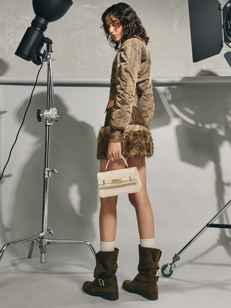 Tas Top Handle Belted Arlet, Cream, hi-res