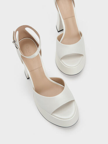 Sandal Platform Michelle Metallic Leather, White, hi-res