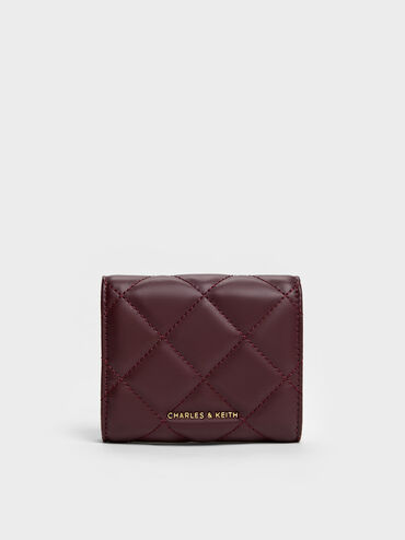 Dompet Quilted Bow-Heart Charm Curved-Flap Arrietty, Wineberry Red, hi-res