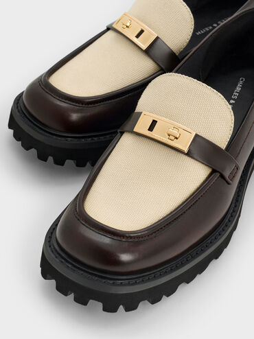 Sepatu Loafers Platform Metallic-Accent Lando Canvas Two-Tone, Multi, hi-res