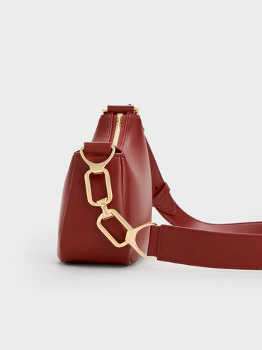 Tas Bahu Chain-Accent Agatha Mini, Burgundy, hi-res