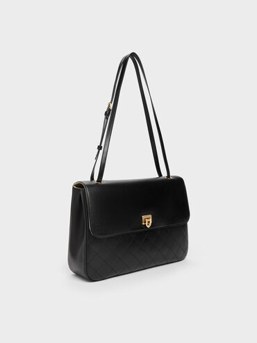 Tas Bahu Connie Quilted, Black, hi-res