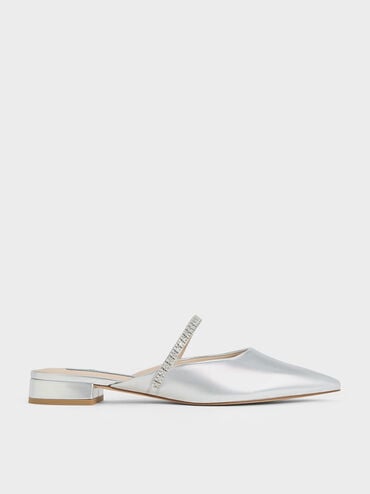 Sepatu Mules Gem-Embellished Ambrosia, Silver, hi-res
