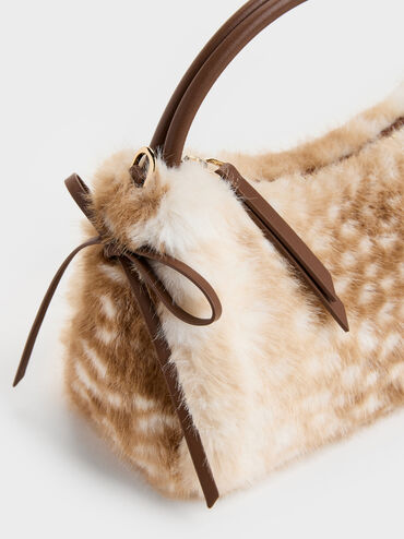 Tas Top Handle Bow Hazel Furry Deer-Print, Animal Print Brown, hi-res