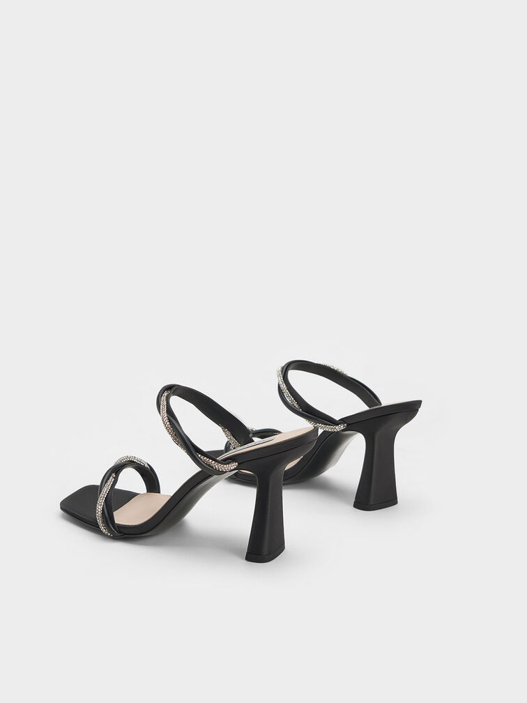 Sandal Embellished Twisted Strap Satin, Black, hi-res