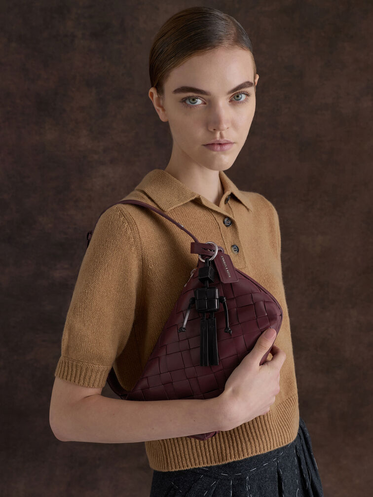 Tas Bahu Woven Ivette, Wineberry Red, hi-res