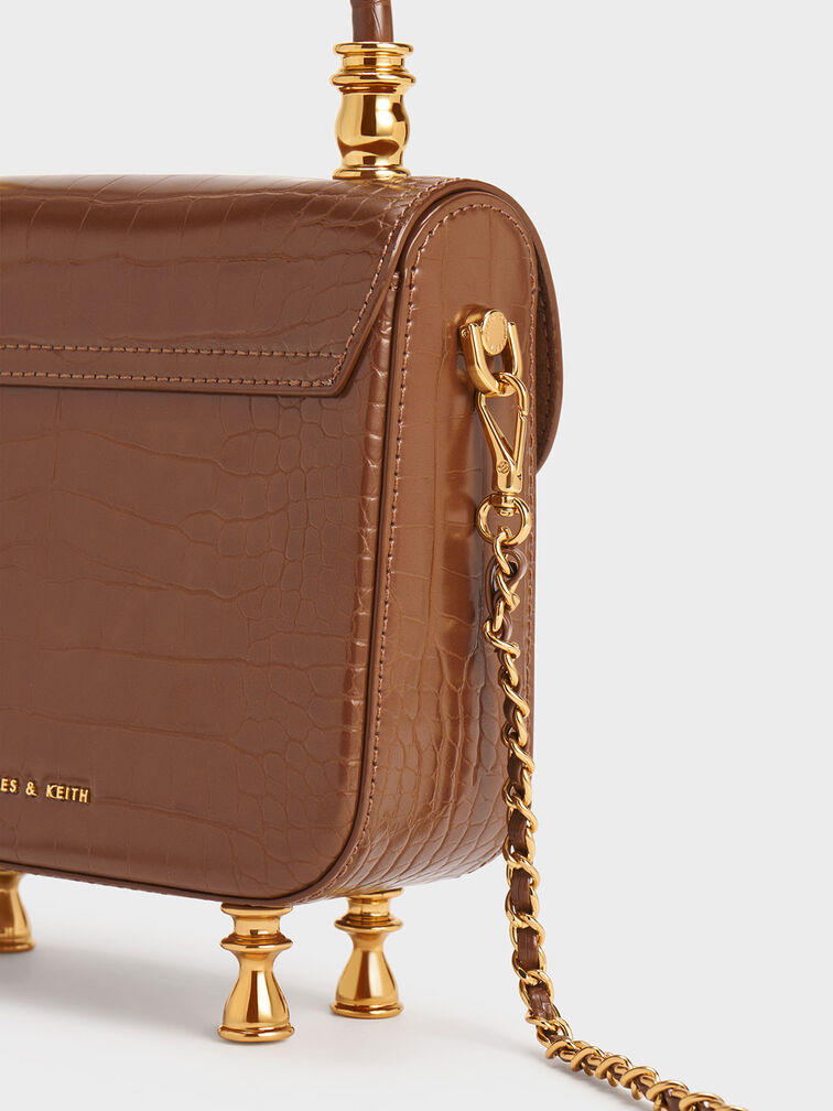 Meriah Croc-Embossed Top Handle Bag, Chocolate, hi-res