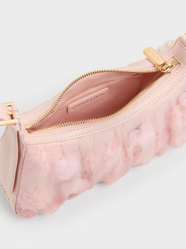 Gift Set: Floral-Mesh Pearl-Strap Shoulder Bag, Light Pink, hi-res