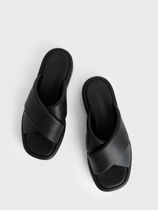 Sandal Flatform Padded Crossover, Black, hi-res