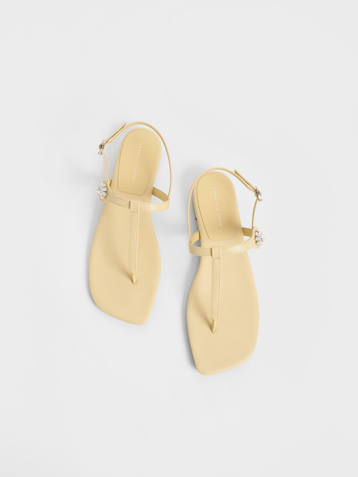 Gem-Embellished Thong Sandals, Yellow, hi-res
