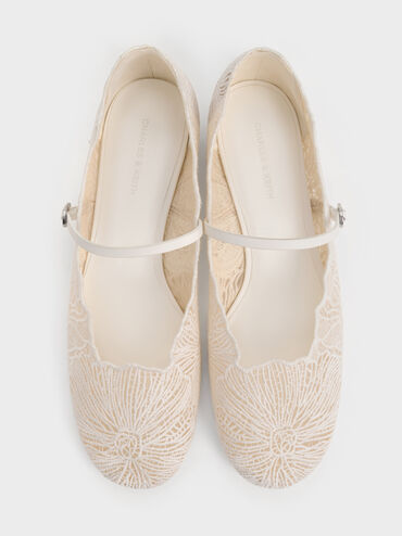 Meja Floral Mary Jane Flats, White, hi-res