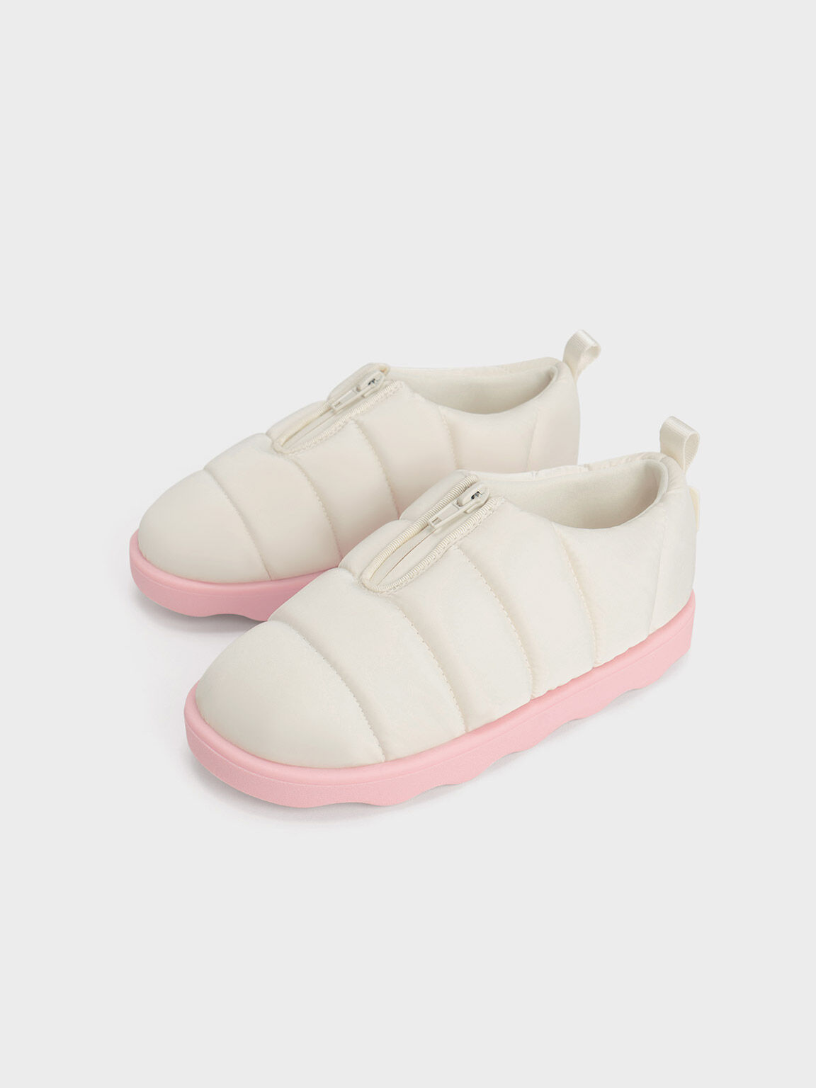 Sepatu Loafers Girls' Puffy Nylon Panelled, Chalk, hi-res