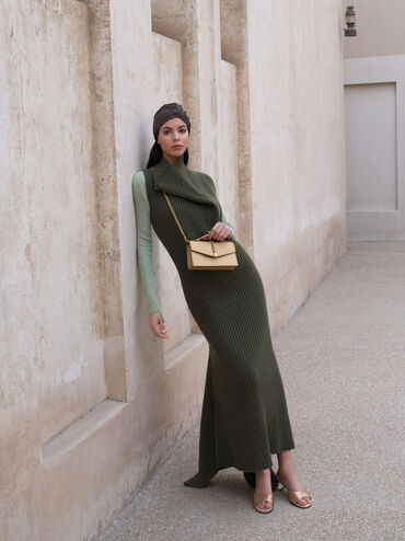 Taisia Satin Chain-Strap Envelope Bag, Champagne, hi-res