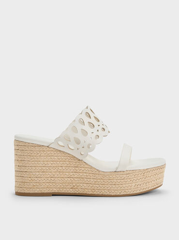 Sepatu Wedges Espadrille Cut-Out, White, hi-res