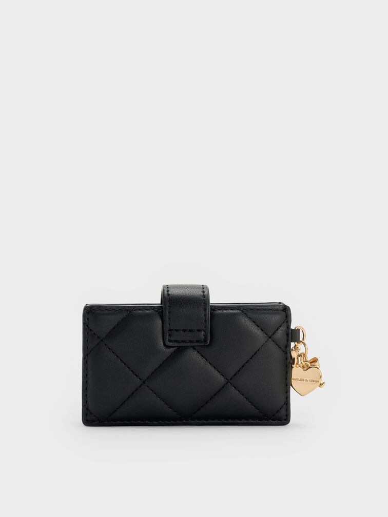Card Holder Belted Quilted Bow-Heart Charm Arrietty, Black, hi-res