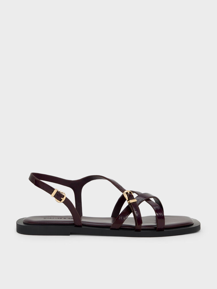 Strappy Crossover Slingback Sandals, Burgundy, hi-res