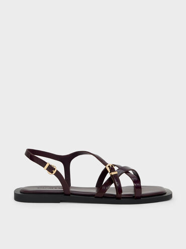 Strappy Crossover Slingback Sandals, Burgundy, hi-res