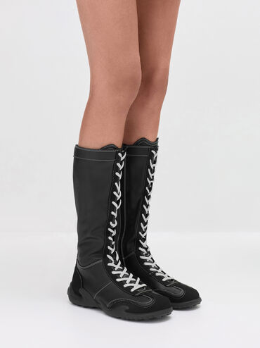 Sepatu Sneaker-Boots Lace-Up Knee-High Minette, Black, hi-res