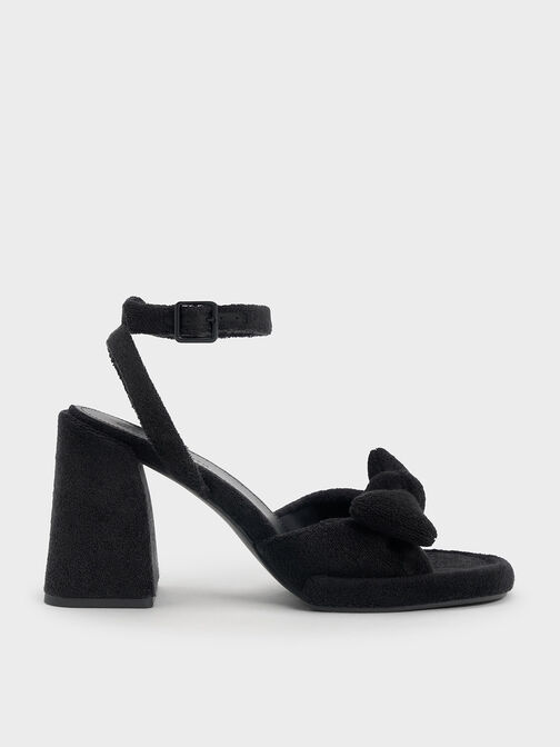 Sandal Bow Ankle-Strap Loey Textured, Black Textured, hi-res