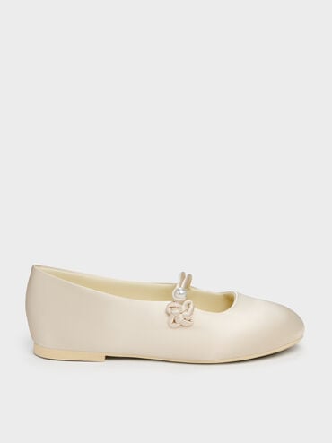 Girls' Orinda Knot-Pearl Mary Jane Flats, Butter, hi-res