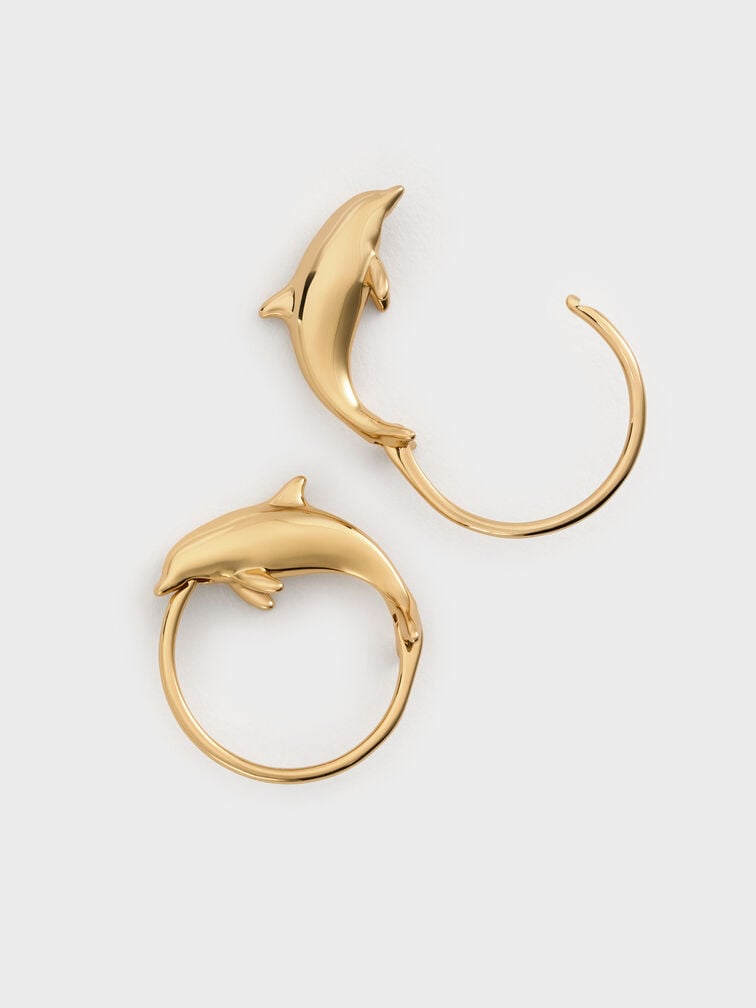 Anting Hoop Dolphin Delfina, Gold, hi-res