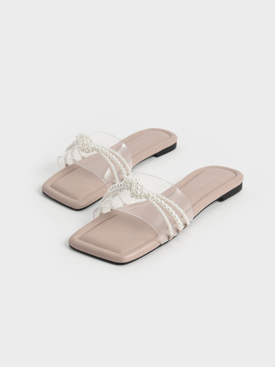 Bead Embellished Slide Sandals, Beige, hi-res