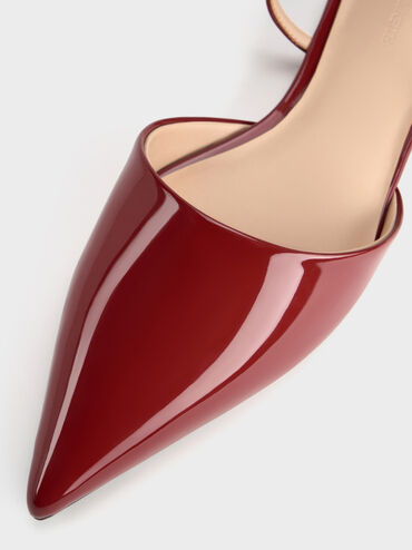 Luciana Patent Pointed Slingback Flats, Red, hi-res