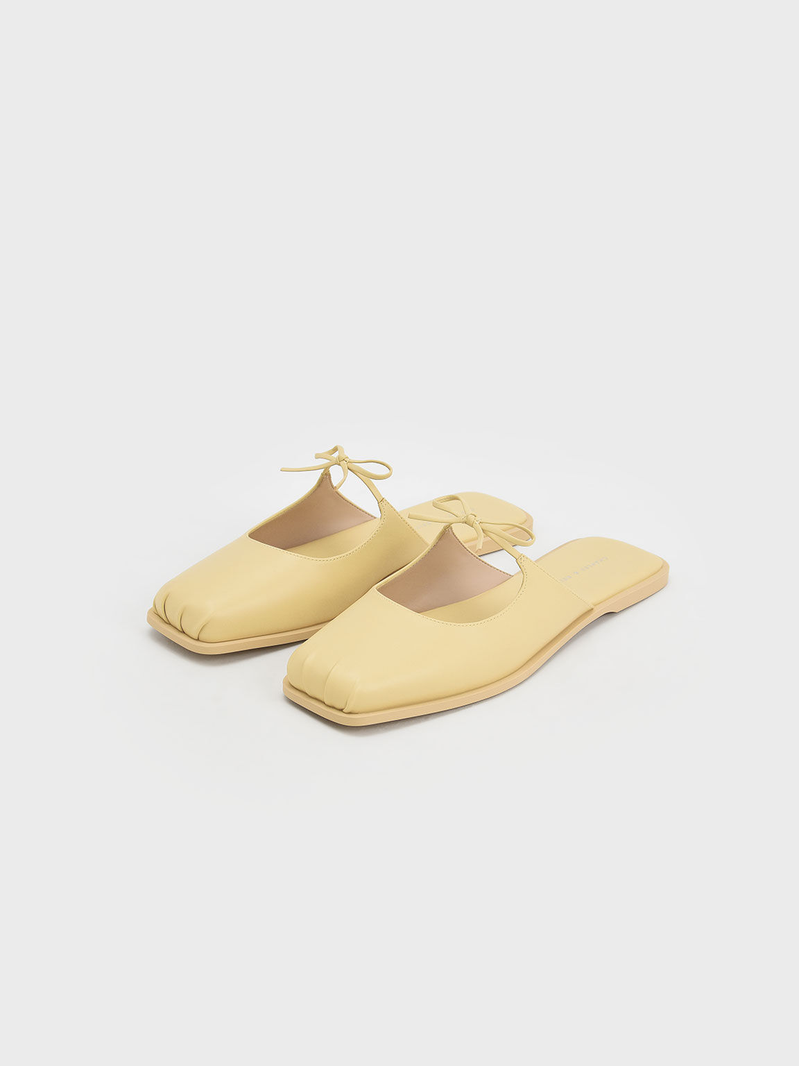 Sepatu Flat Mules Dionne Bow-Tie, Yellow, hi-res