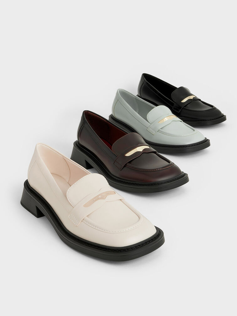 Sepatu Loafers Metallic Penny Tab, Cream, hi-res