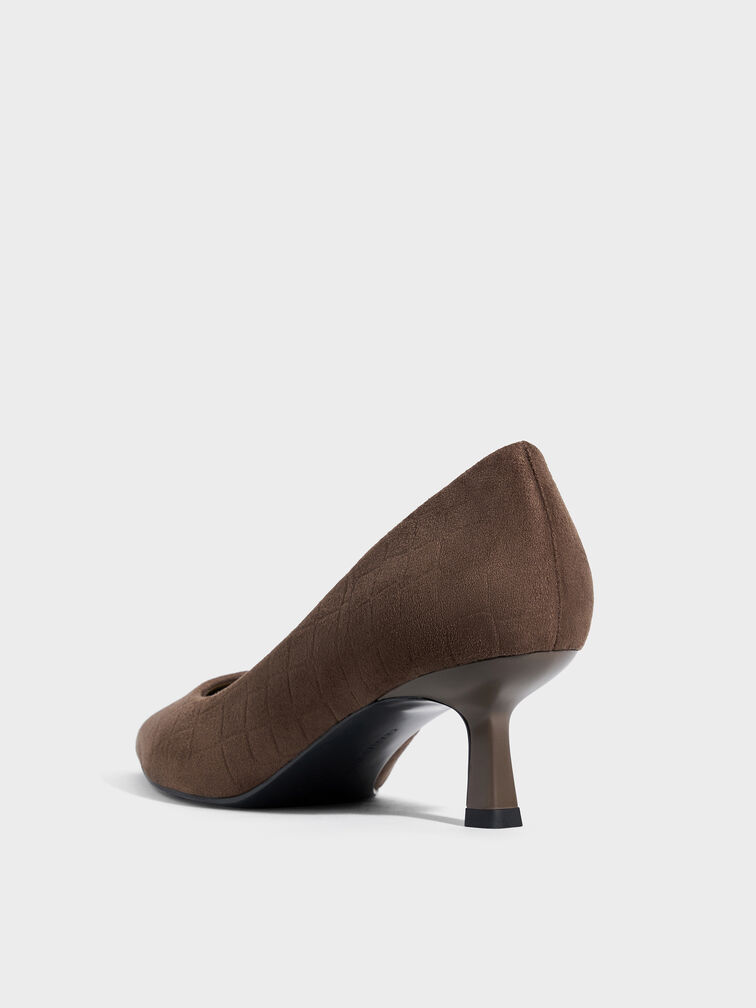 Sepatu Pumps Pointed Emmy Faux Suede, Dark Brown Textured, hi-res