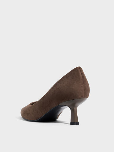 Sepatu Pumps Pointed Emmy Faux Suede, Dark Brown Textured, hi-res