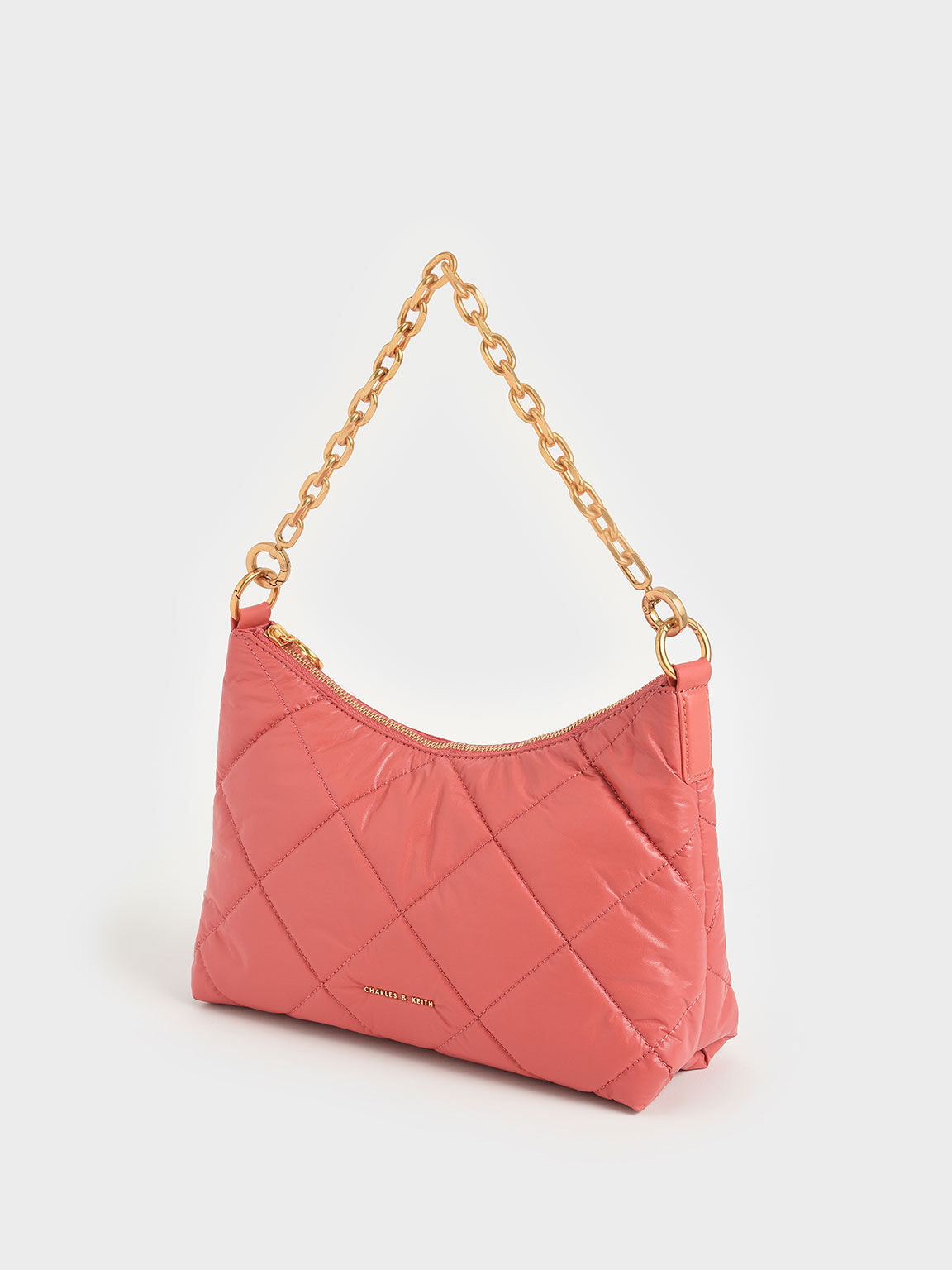 Tas Puffy Quilted Chain Handle, Coral, hi-res