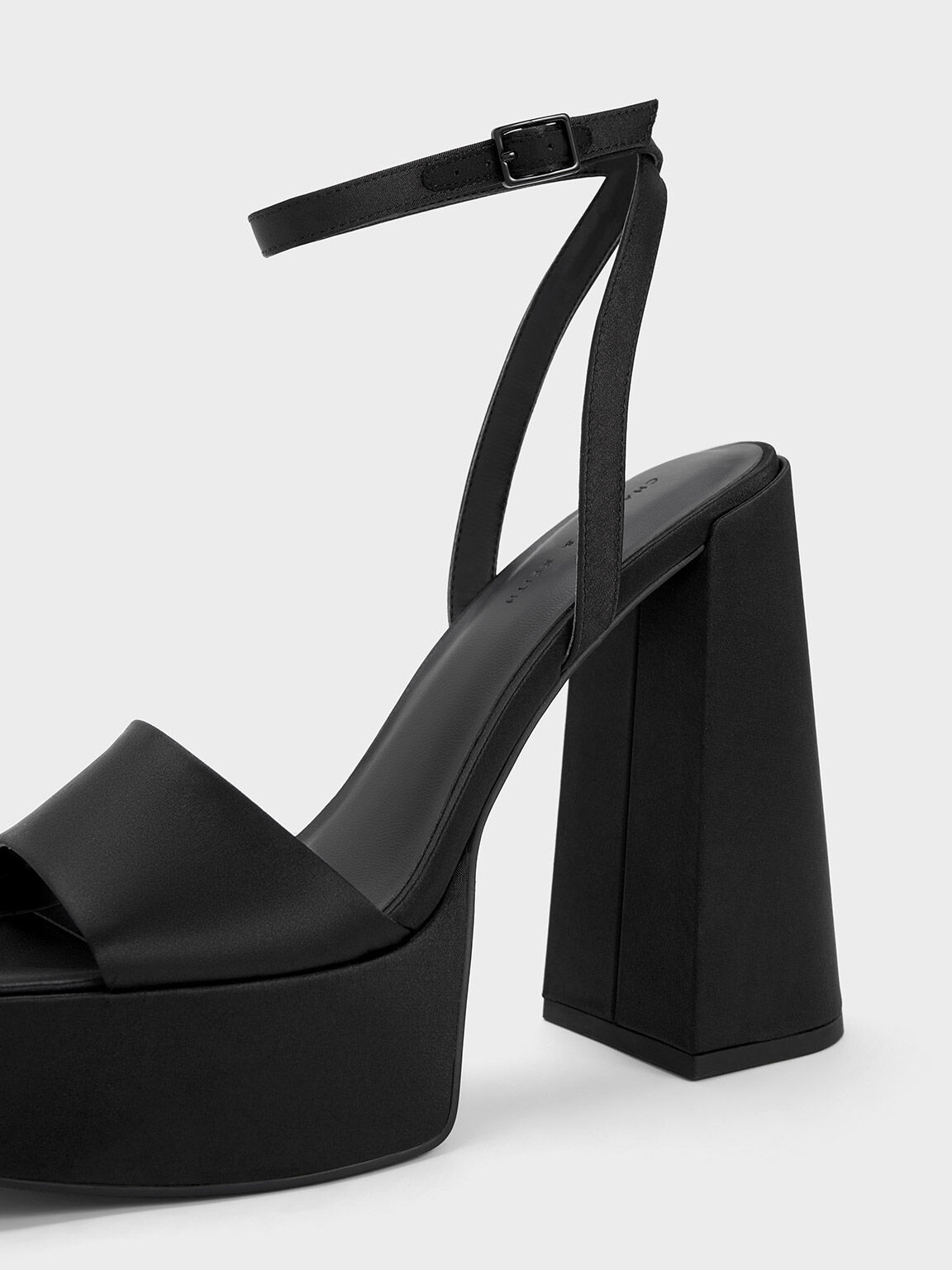 Recycled Polyester Ankle-Strap Platform Sandals, Black Textured, hi-res